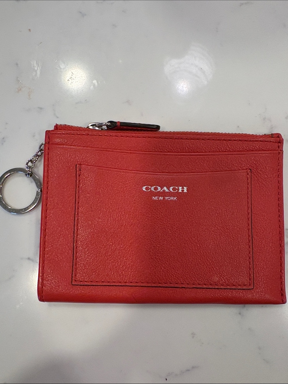 Coach terracotta /red Leather Zip Card Case with Key Ring